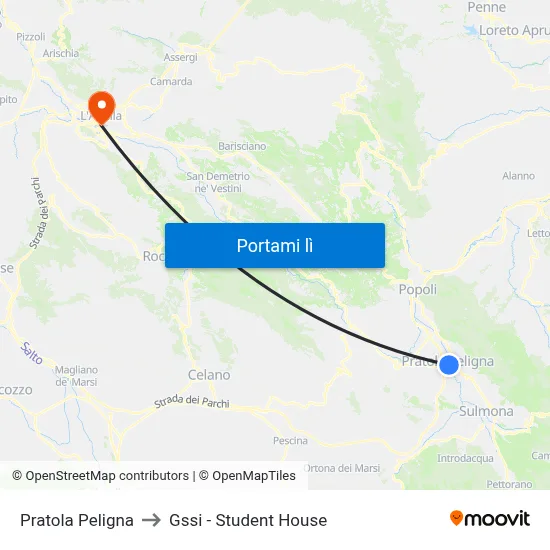 Pratola Peligna to Gssi - Student House map