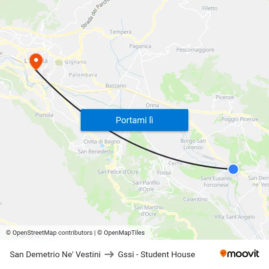 San Demetrio Ne' Vestini to Gssi - Student House map