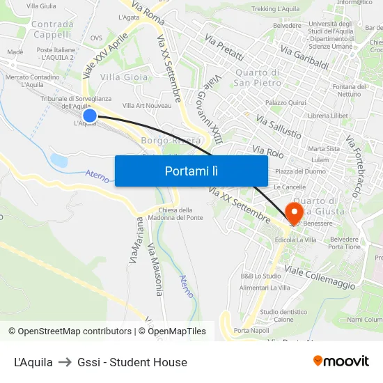 L'Aquila to Gssi - Student House map