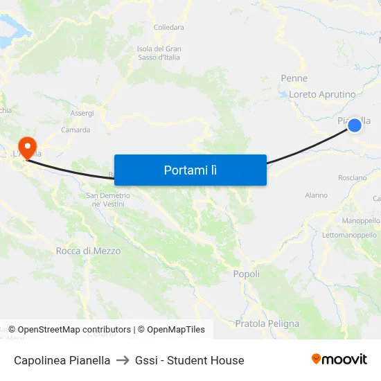 Capolinea Pianella to Gssi - Student House map