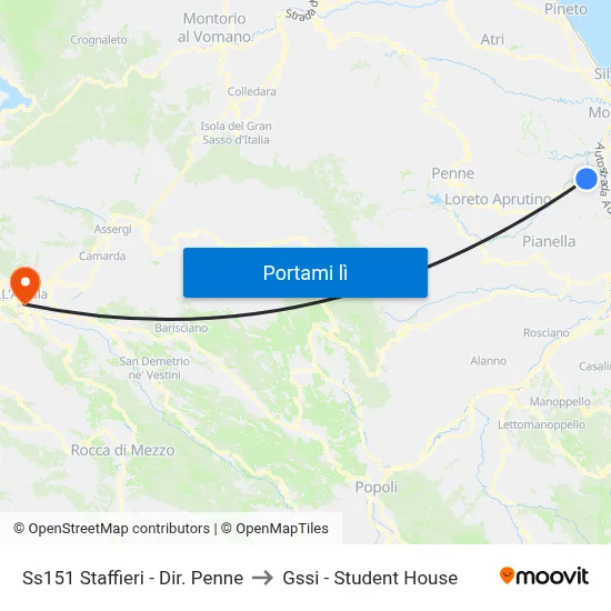 Ss151 Staffieri - Dir. Penne to Gssi - Student House map