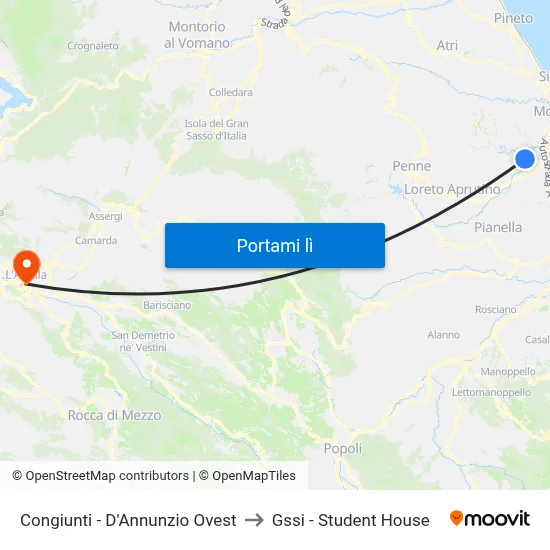 Congiunti - D'Annunzio Ovest to Gssi - Student House map