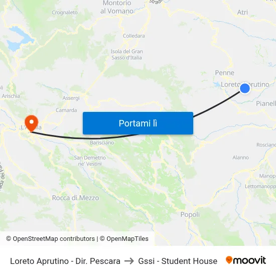 Loreto Aprutino - Dir. Pescara to Gssi - Student House map