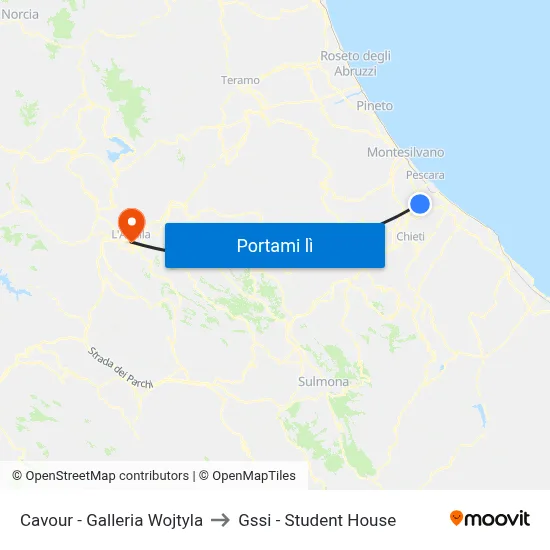 Cavour - Galleria Wojtyla to Gssi - Student House map