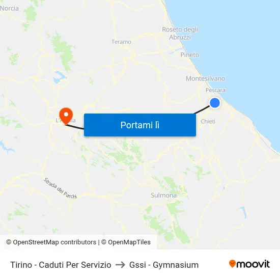 Tirino - Caduti Per Servizio to Gssi - Gymnasium map