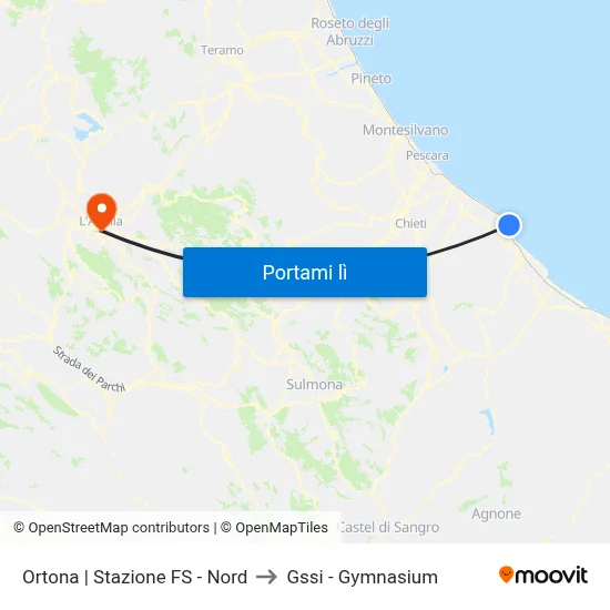 Ortona | Stazione FS - Nord to Gssi - Gymnasium map
