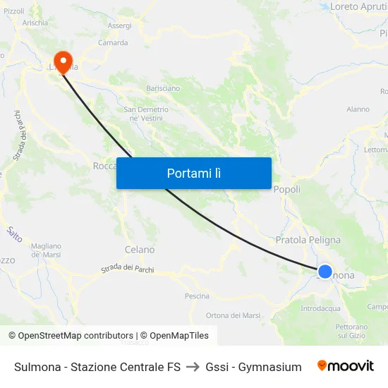 Sulmona - Stazione Centrale FS to Gssi - Gymnasium map