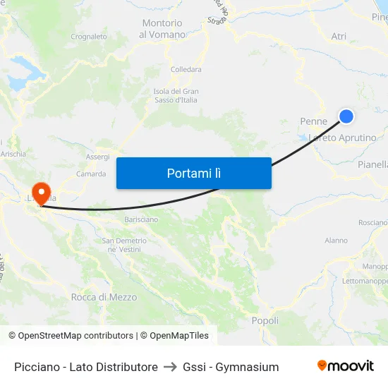 Picciano - Lato Distributore to Gssi - Gymnasium map