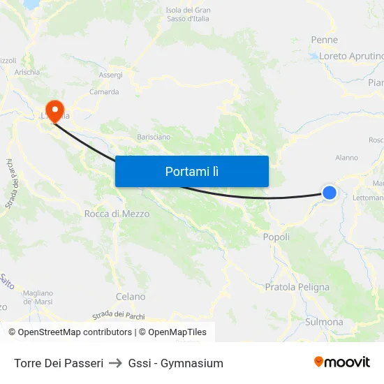Torre Dei Passeri to Gssi - Gymnasium map