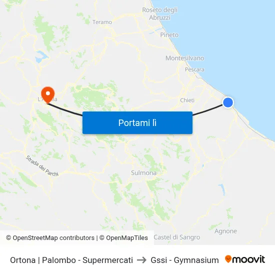Ortona | Palombo - Supermercati to Gssi - Gymnasium map