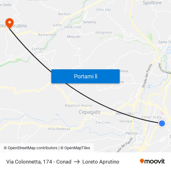 Via Colonnetta, 174 - Conad to Loreto Aprutino map