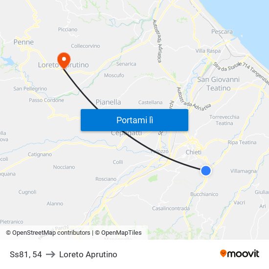 Ss81, 54 to Loreto Aprutino map