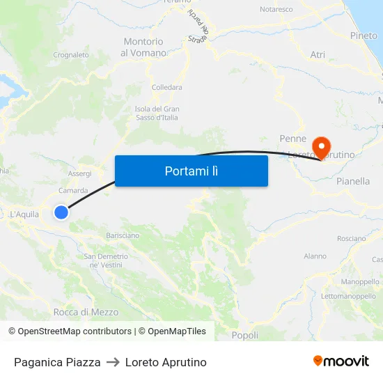 Paganica Piazza to Loreto Aprutino map