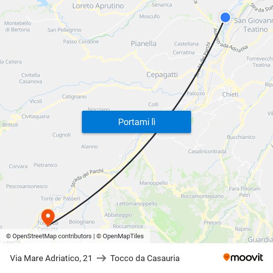 Via Mare Adriatico, 21 to Tocco da Casauria map