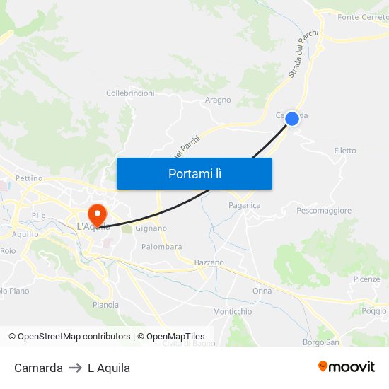 Camarda to L Aquila map