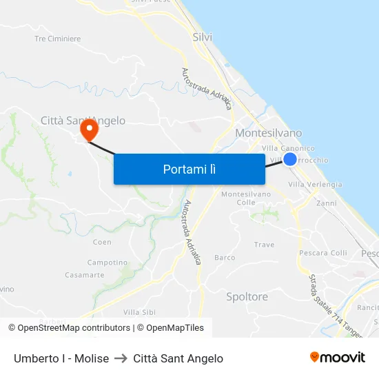 Umberto I - Molise to Città Sant Angelo map