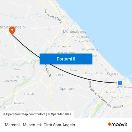 Marconi - Museo to Città Sant Angelo map