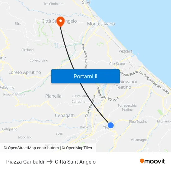 Piazza Garibaldi to Città Sant Angelo map