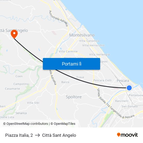 Piazza Italia, 2 to Città Sant Angelo map