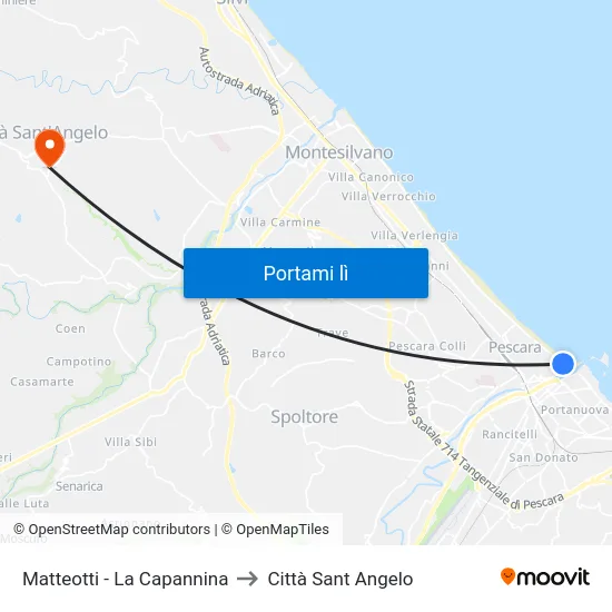 Matteotti - La Capannina to Città Sant Angelo map
