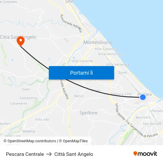 Pescara Centrale to Città Sant Angelo map
