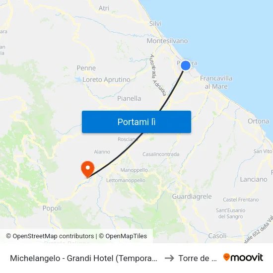 Michelangelo - Grandi Hotel (Temporaneamente Soppressa) to Torre de Passeri map