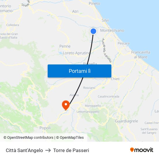 Città Sant'Angelo to Torre de Passeri map