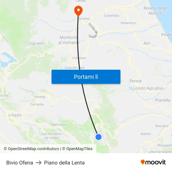 Bivio Ofena to Piano della Lenta map