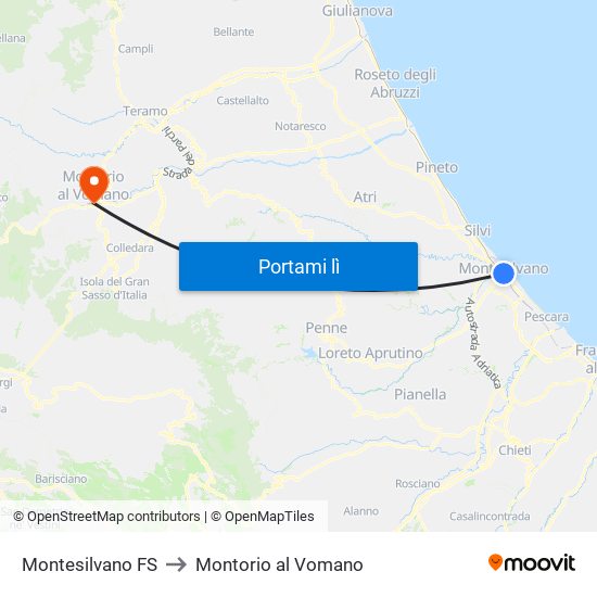 Montesilvano FS to Montorio al Vomano map