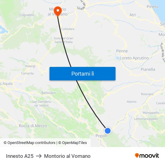 Innesto A25 to Montorio al Vomano map