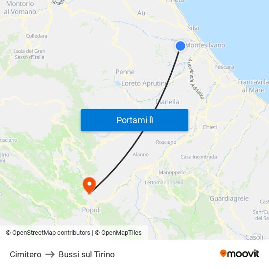 Cimitero to Bussi sul Tirino map