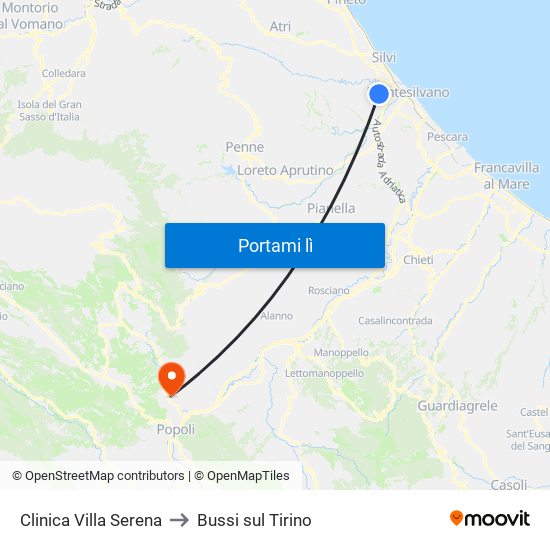 Clinica Villa Serena to Bussi sul Tirino map
