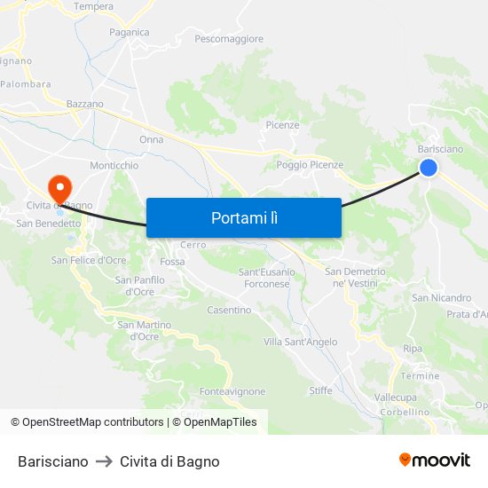 Barisciano to Civita di Bagno map