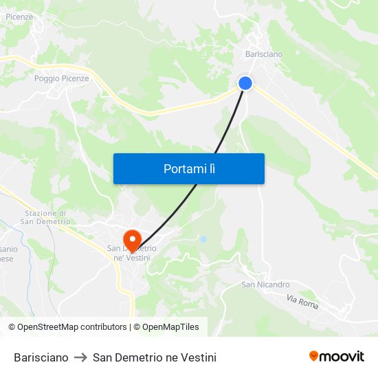 Barisciano to San Demetrio ne Vestini map