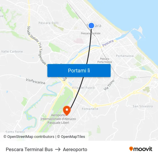 Pescara Terminal Bus to Aereoporto map