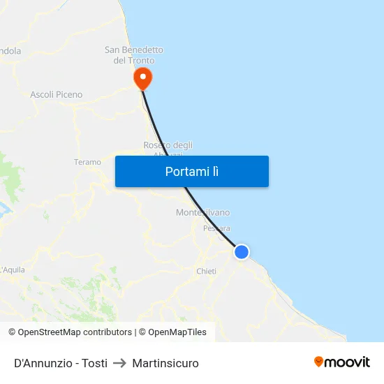 D'Annunzio - Tosti to Martinsicuro map