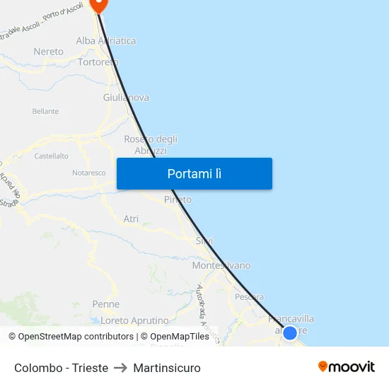Colombo - Trieste to Martinsicuro map