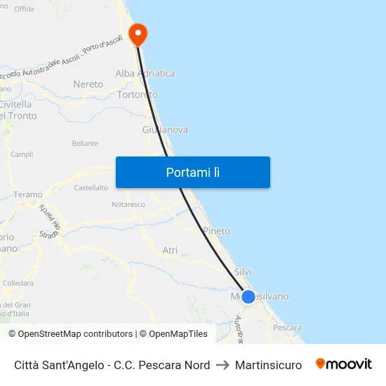 Città Sant'Angelo - C.C. Pescara Nord to Martinsicuro map