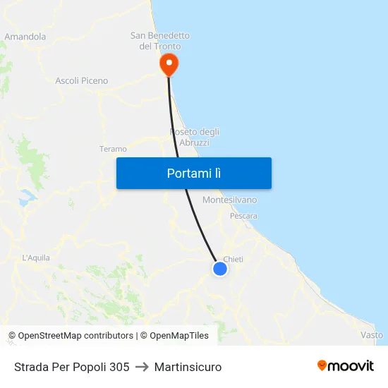 Strada Per Popoli 305 to Martinsicuro map