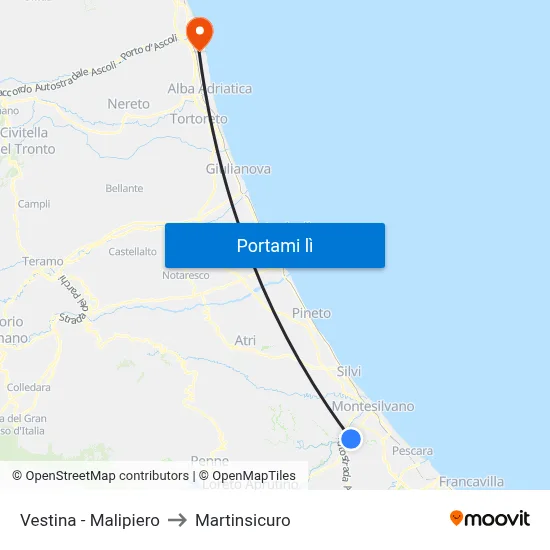 Vestina - Malipiero to Martinsicuro map