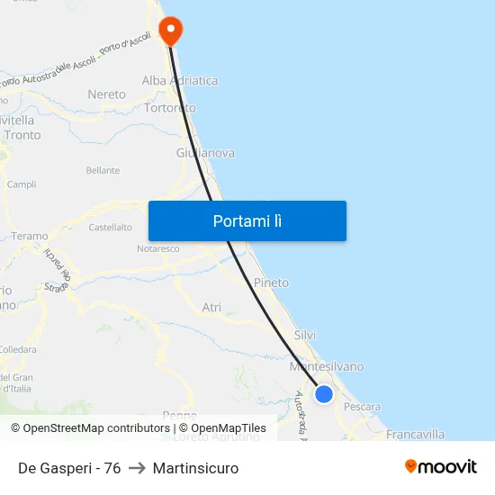 De Gasperi - 76 to Martinsicuro map