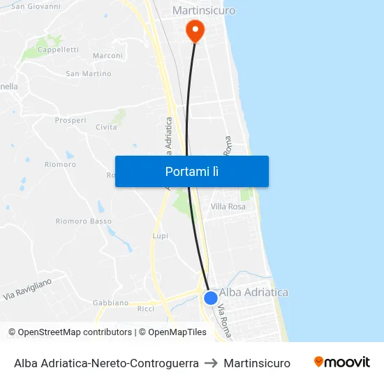Alba Adriatica-Nereto-Controguerra to Martinsicuro map
