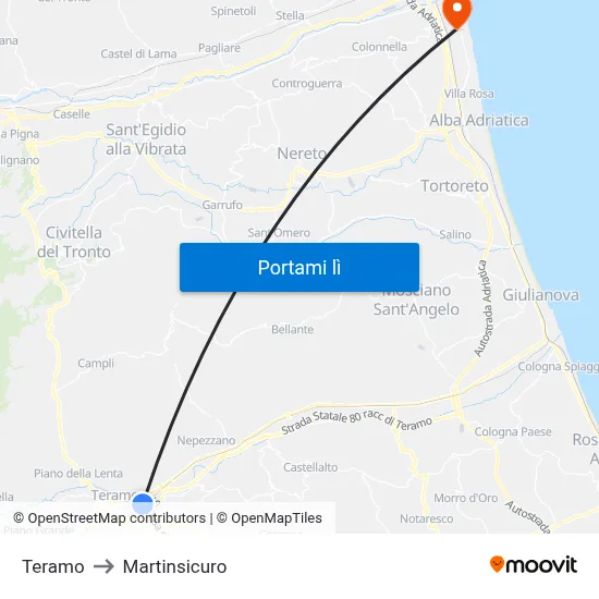 Teramo to Martinsicuro map
