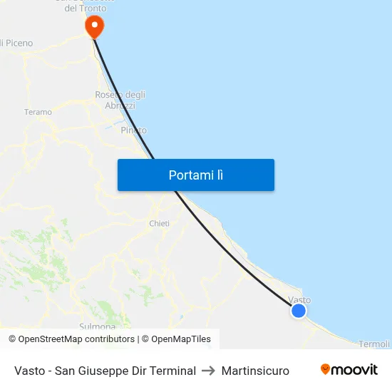 Vasto - San Giuseppe Dir Terminal to Martinsicuro map
