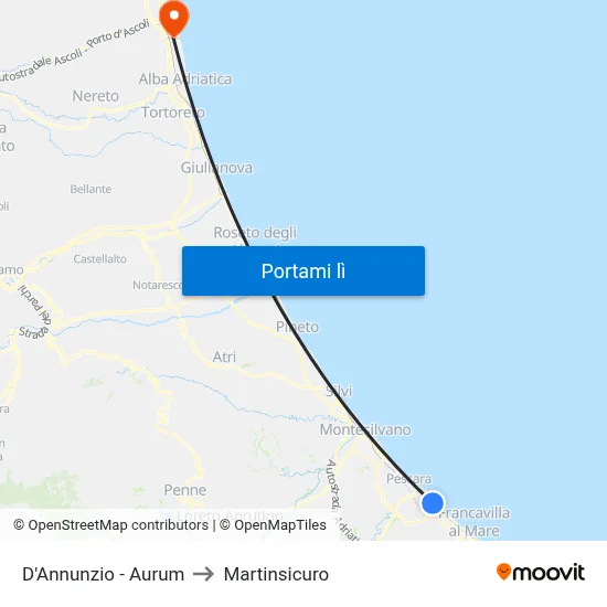 D'Annunzio - Aurum to Martinsicuro map