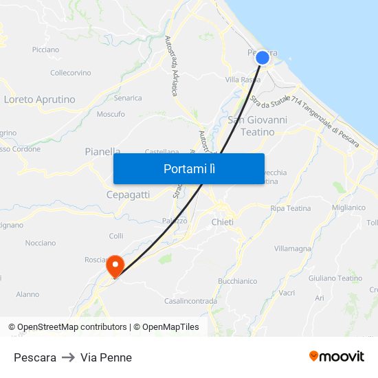 Pescara to Via Penne map