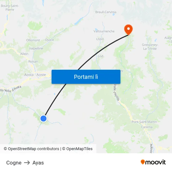 Cogne to Ayas map