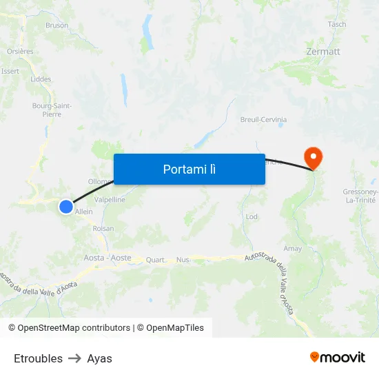 Etroubles to Ayas map