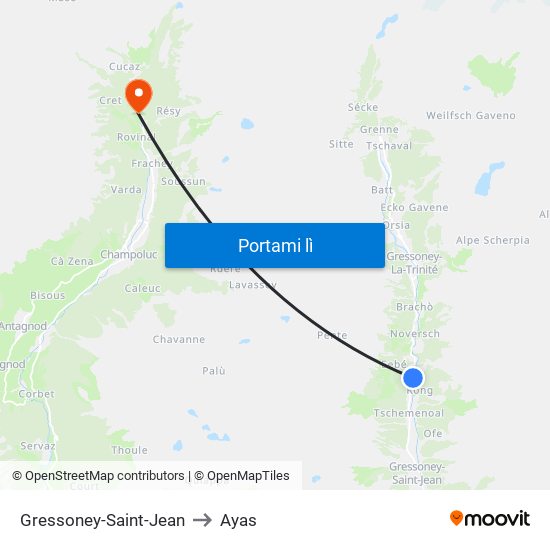 Gressoney-Saint-Jean to Ayas map