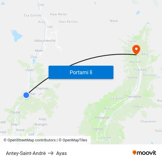 Antey-Saint-Andrè to Ayas map